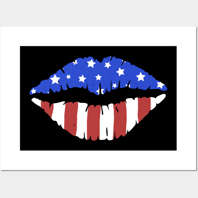 American Flag Lips  4th Of July Gift Wall Art by Lones Eiless